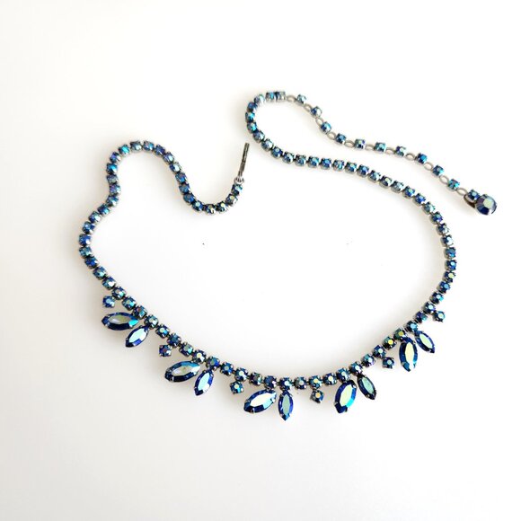 1960 –SHERMAN VINTAGE SPARKLING NECKLACE DECORATED WITH AB BLUE CRYSTALS. - Picture 6 of 9